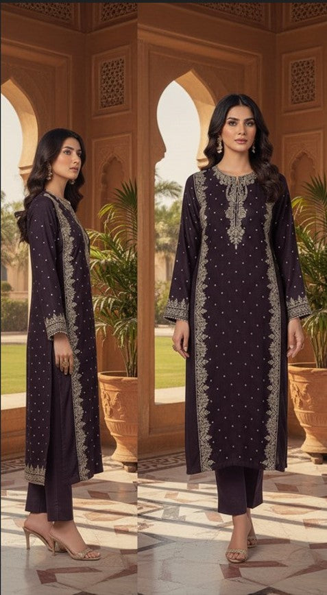 Regal Plum Embroidered Kurta